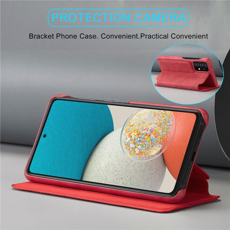 LC.IMEEKE Foldable Stand PU Leather Folio Flip Phone Case Cover with Card Slot for Samsung Galaxy A53 5G - Red
