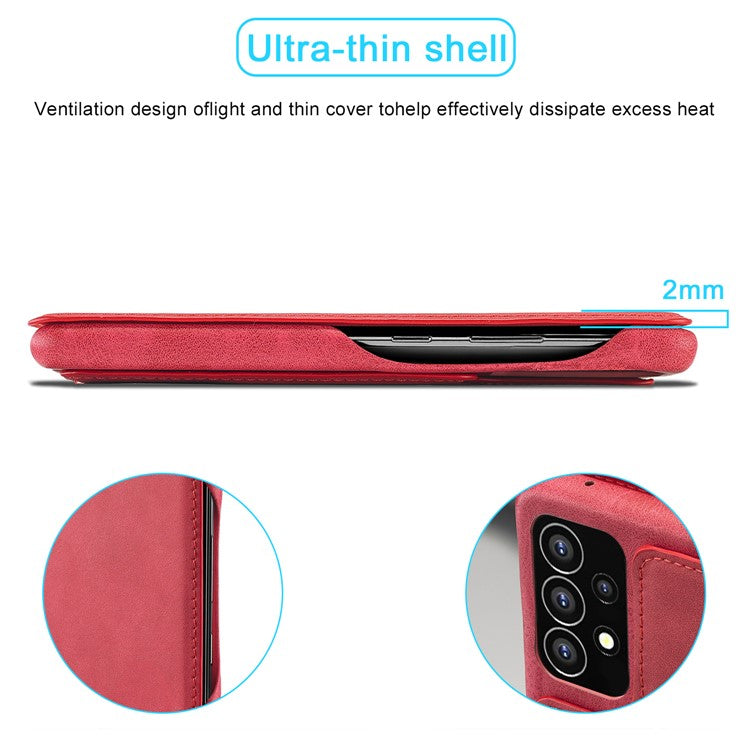 LC.IMEEKE Foldable Stand PU Leather Folio Flip Phone Case Cover with Card Slot for Samsung Galaxy A53 5G - Red
