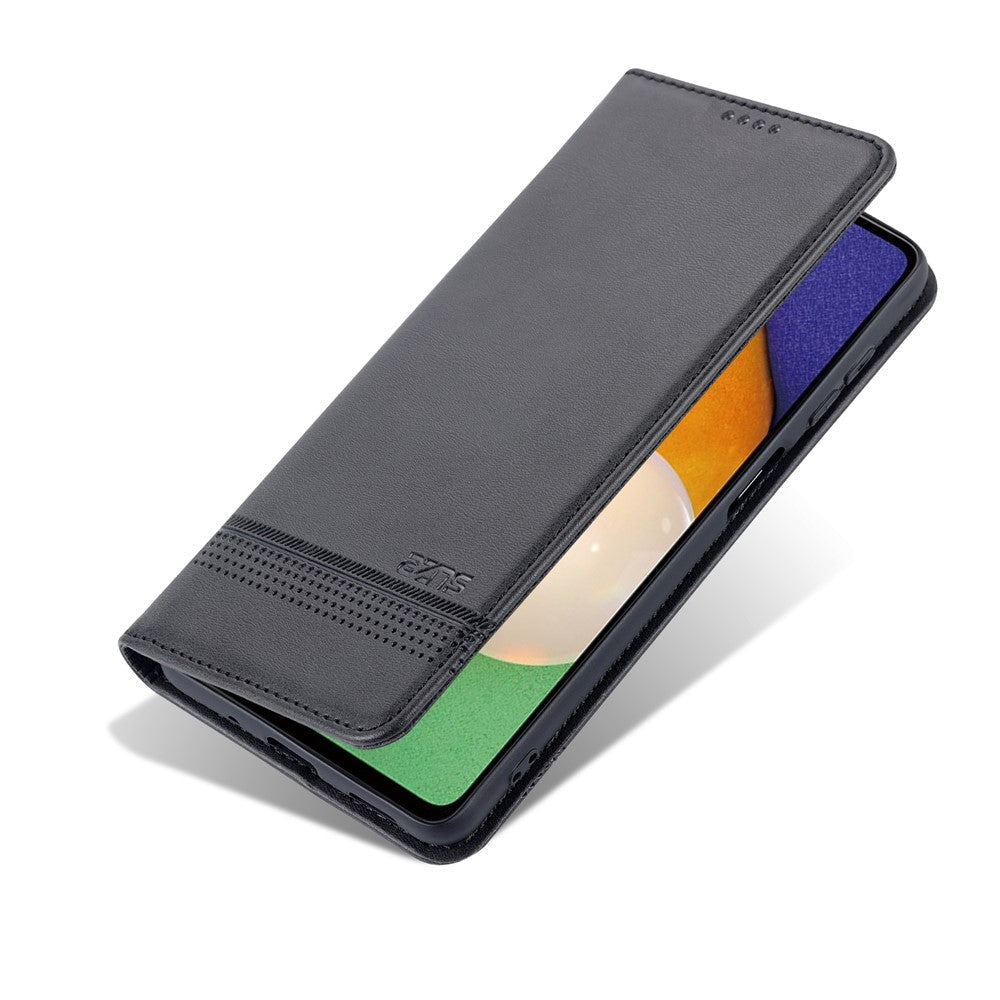 AZNS Magnetic Absorption PU Leather Flip Cover Stand Full Protection Wallet Phone Case for Samsung Galaxy M52 5G - Black