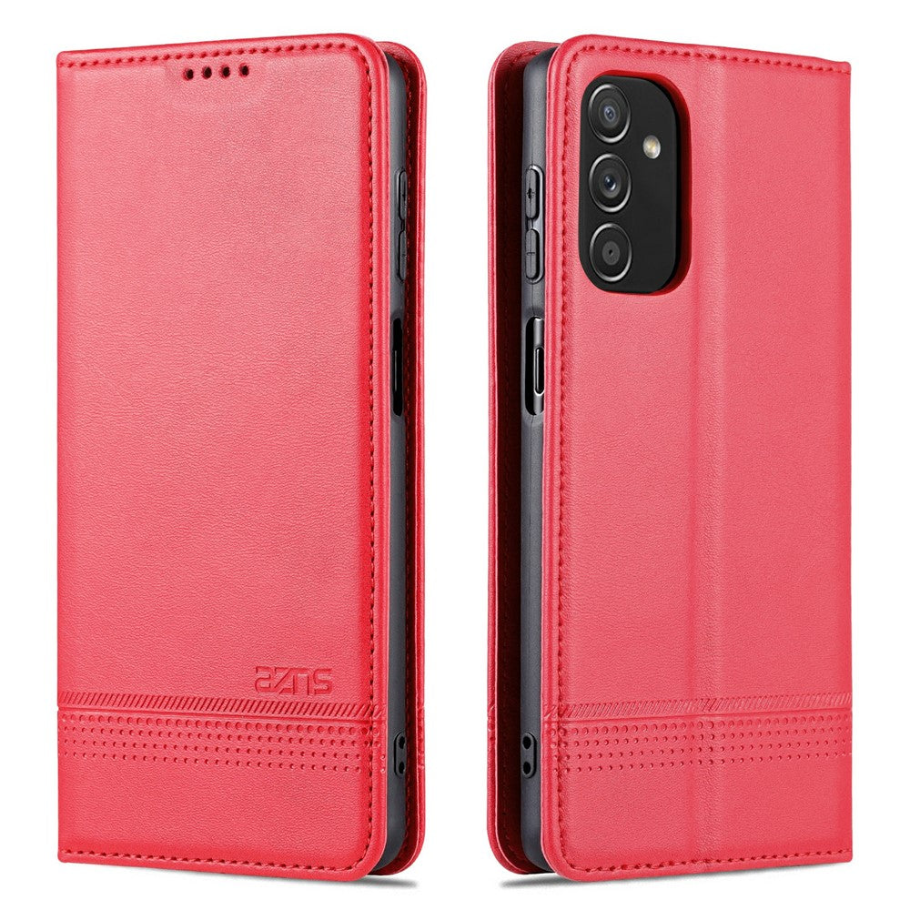 AZNS Magnetic Absorption PU Leather Flip Cover Stand Full Protection Wallet Phone Case for Samsung Galaxy M52 5G - Red