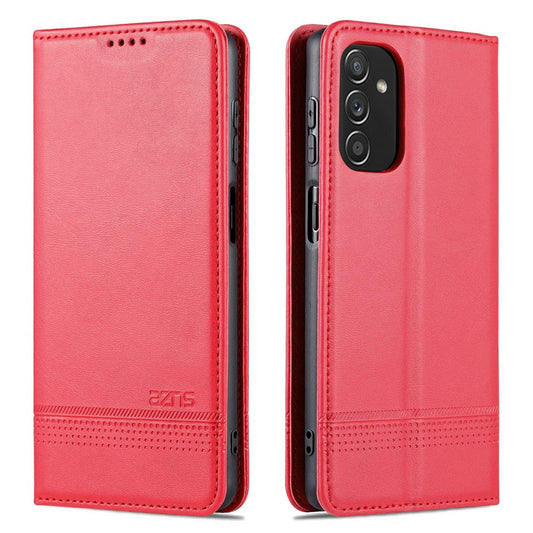 AZNS Magnetic Absorption PU Leather Flip Cover Stand Full Protection Wallet Phone Case for Samsung Galaxy M52 5G - Red