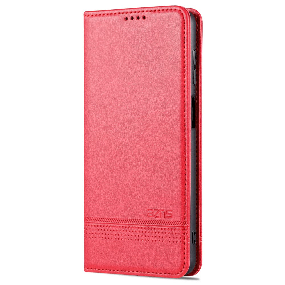 AZNS Magnetic Absorption PU Leather Flip Cover Stand Full Protection Wallet Phone Case for Samsung Galaxy M52 5G - Red