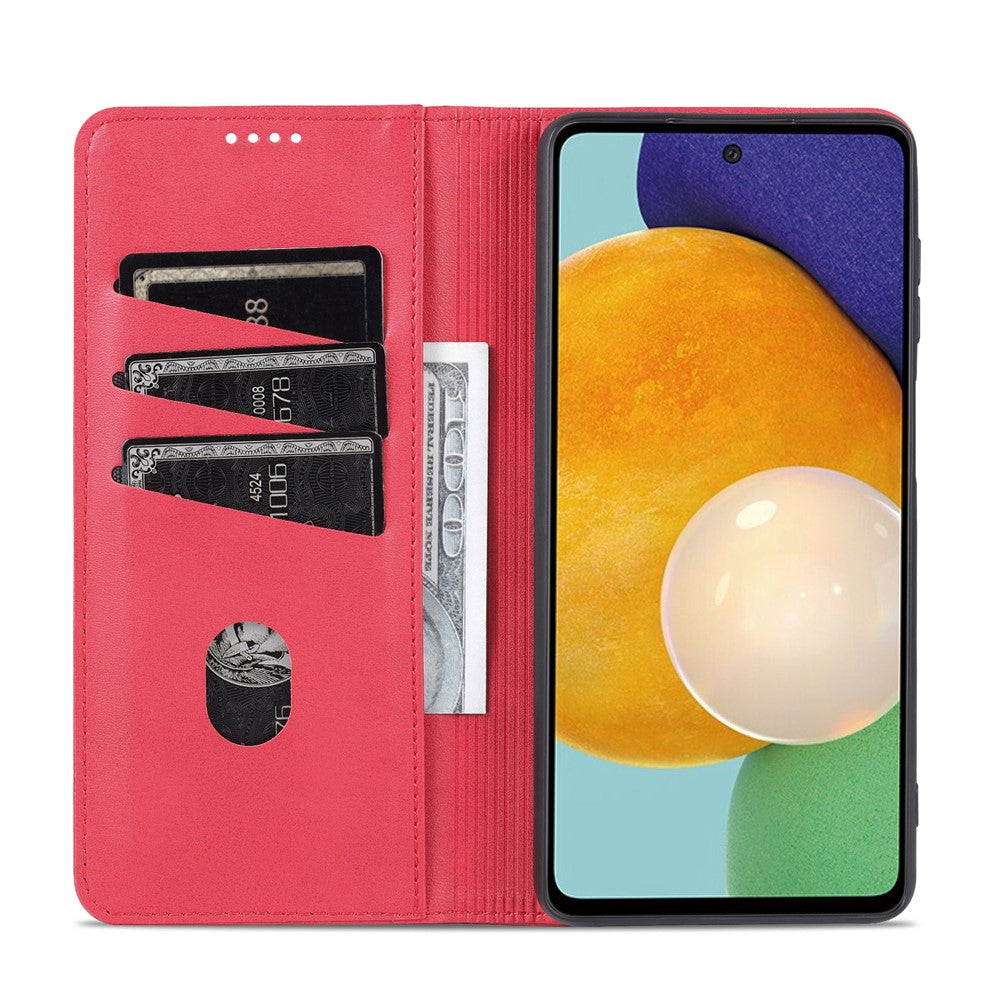 AZNS Magnetic Absorption PU Leather Flip Cover Stand Full Protection Wallet Phone Case for Samsung Galaxy M52 5G - Red