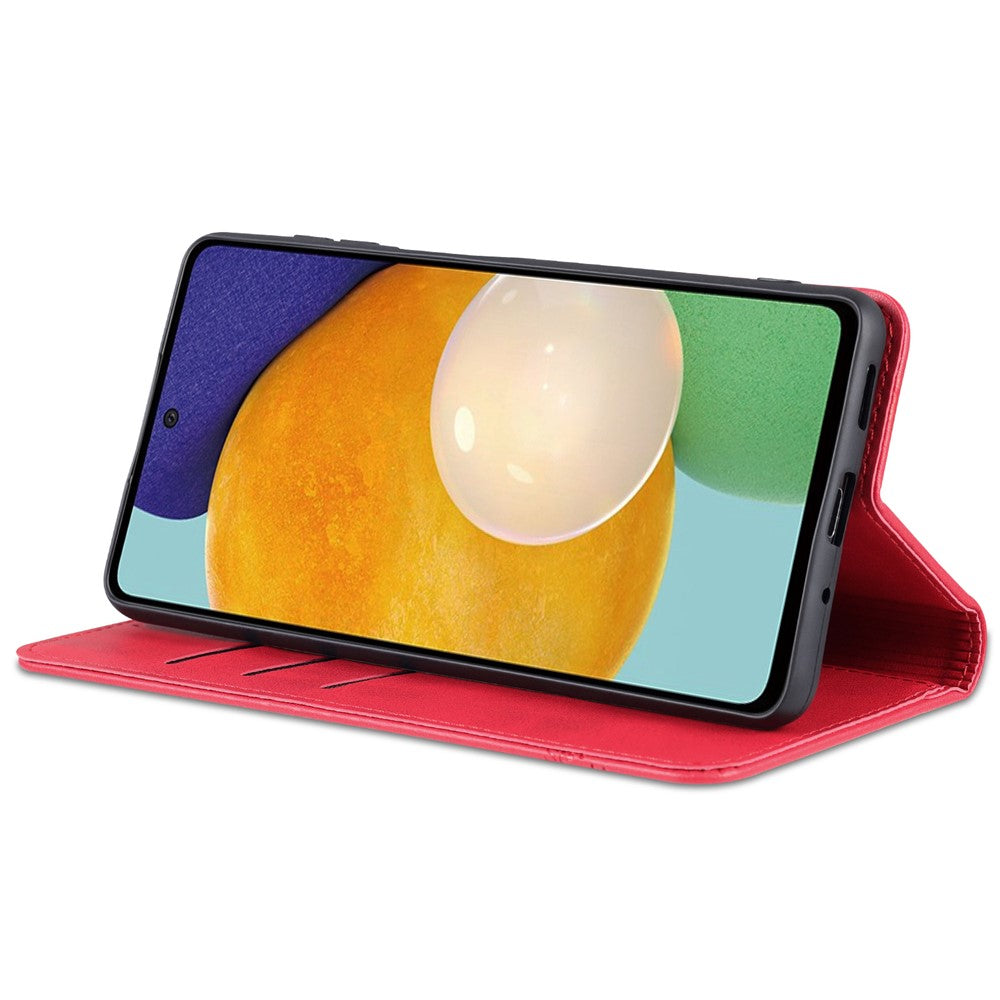 AZNS Magnetic Absorption PU Leather Flip Cover Stand Full Protection Wallet Phone Case for Samsung Galaxy M52 5G - Red