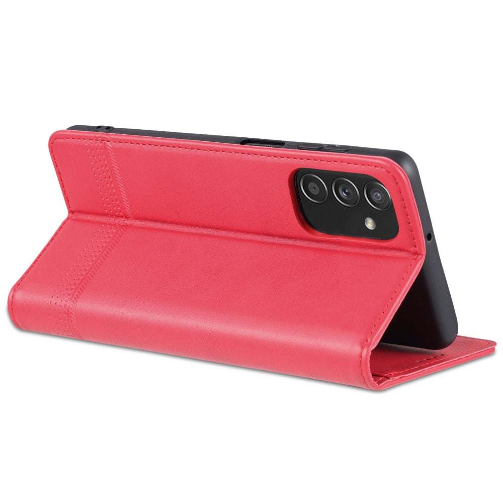 AZNS Magnetic Absorption PU Leather Flip Cover Stand Full Protection Wallet Phone Case for Samsung Galaxy M52 5G - Red