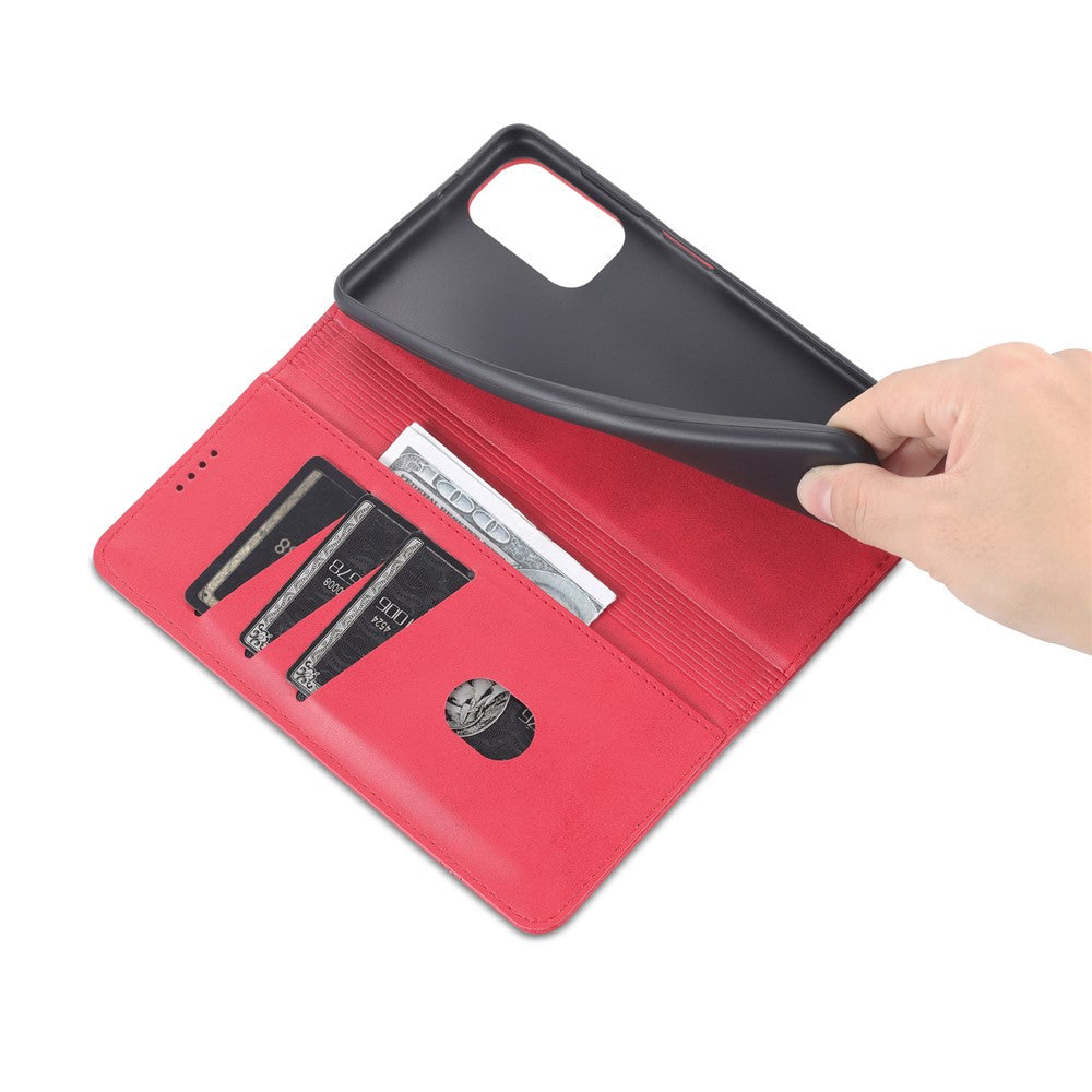 AZNS Magnetic Absorption PU Leather Flip Cover Stand Full Protection Wallet Phone Case for Samsung Galaxy M52 5G - Red