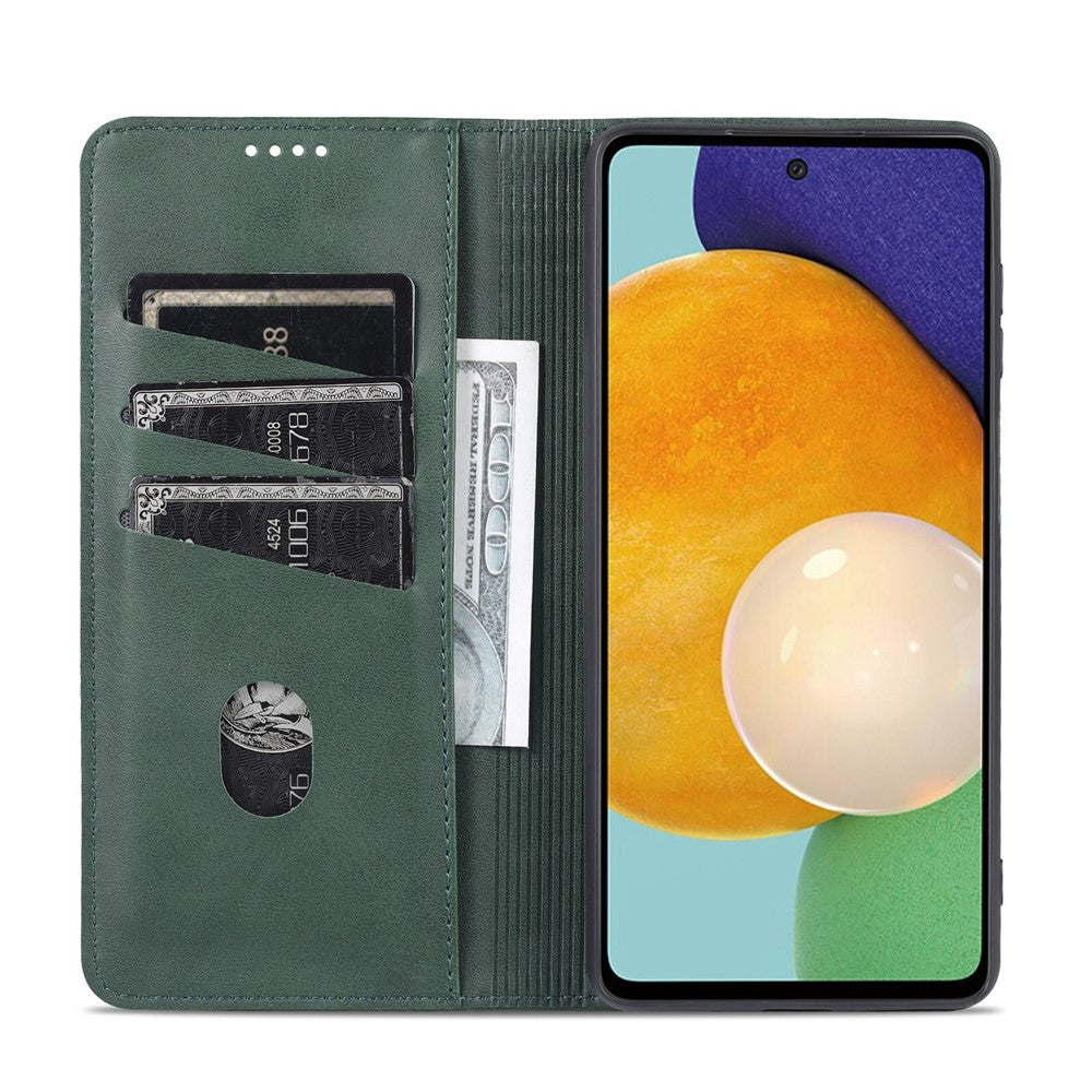 AZNS Magnetic Absorption PU Leather Flip Cover Stand Full Protection Wallet Phone Case for Samsung Galaxy M52 5G - Green