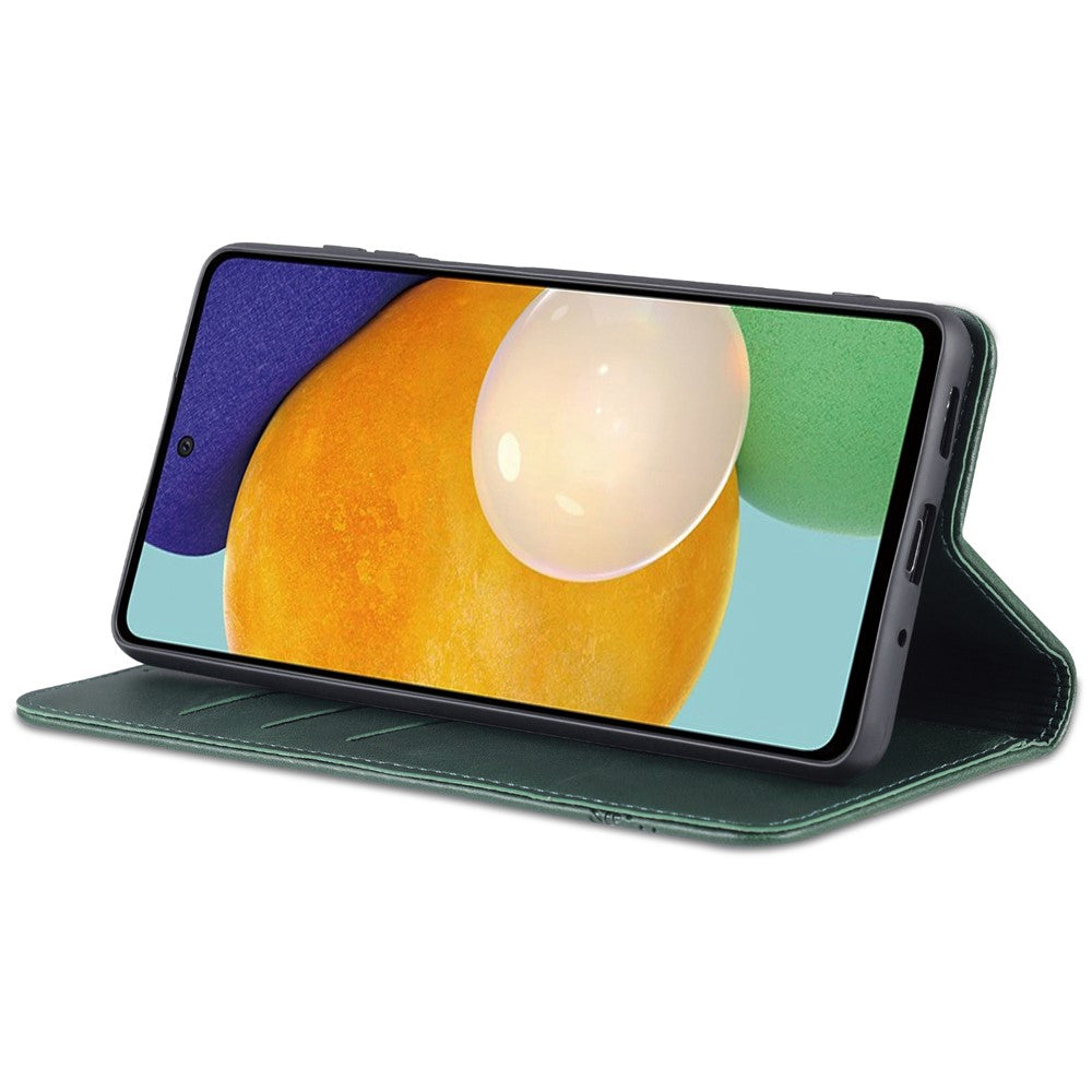 AZNS Magnetic Absorption PU Leather Flip Cover Stand Full Protection Wallet Phone Case for Samsung Galaxy M52 5G - Green