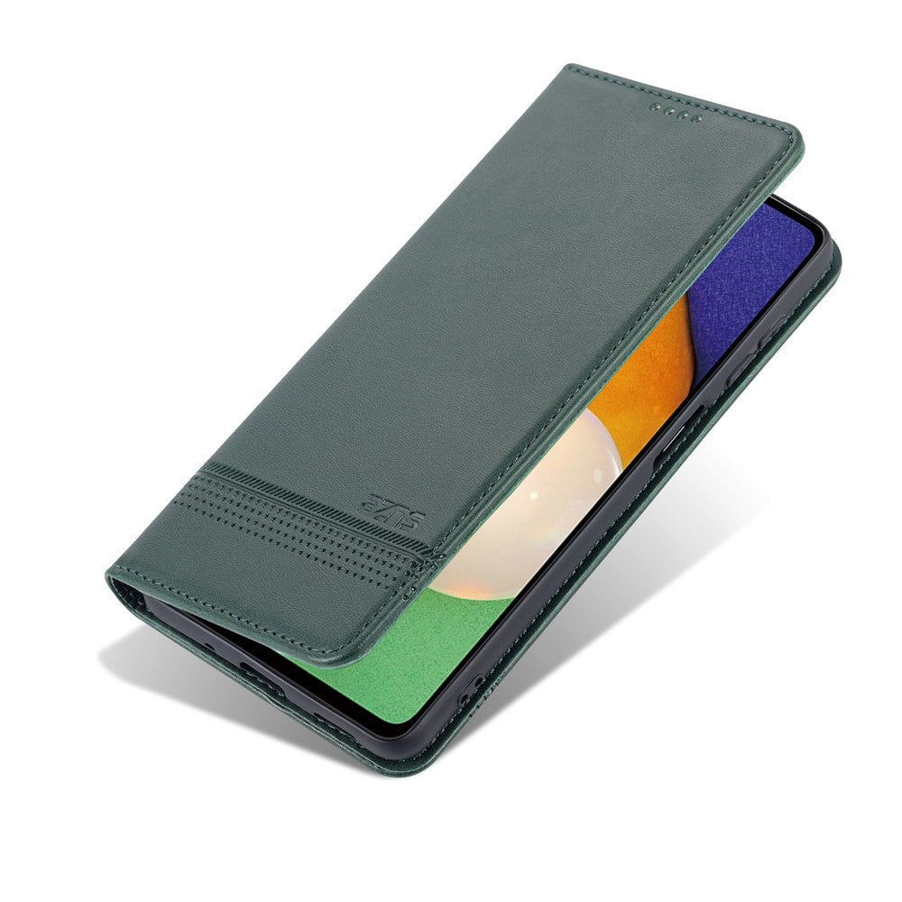 AZNS Magnetic Absorption PU Leather Flip Cover Stand Full Protection Wallet Phone Case for Samsung Galaxy M52 5G - Green