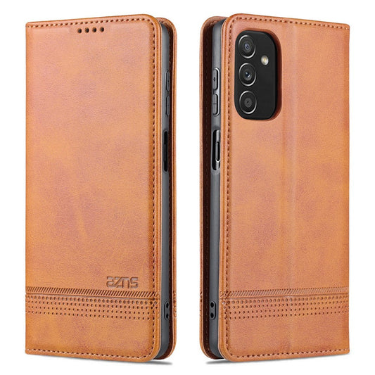 AZNS Magnetic Absorption PU Leather Flip Cover Stand Full Protection Wallet Phone Case for Samsung Galaxy M52 5G - Brown