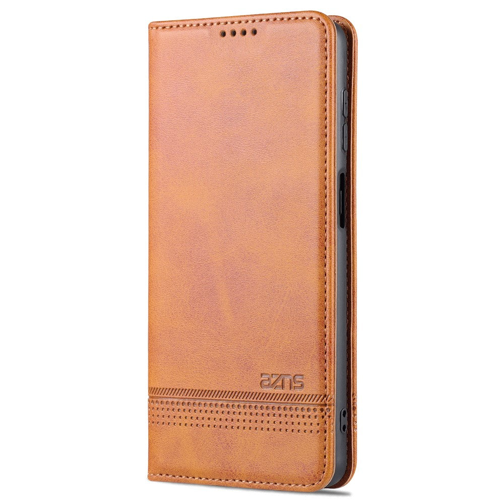 AZNS Magnetic Absorption PU Leather Flip Cover Stand Full Protection Wallet Phone Case for Samsung Galaxy M52 5G - Brown