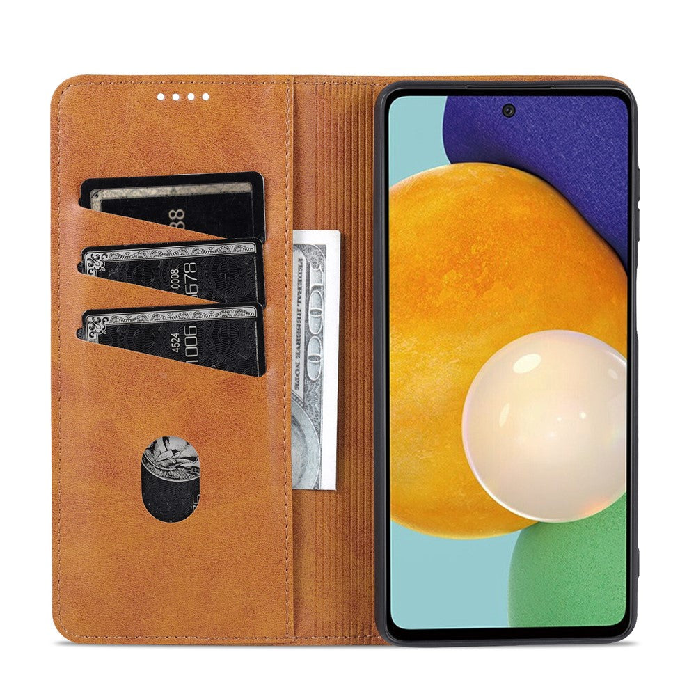 AZNS Magnetic Absorption PU Leather Flip Cover Stand Full Protection Wallet Phone Case for Samsung Galaxy M52 5G - Brown