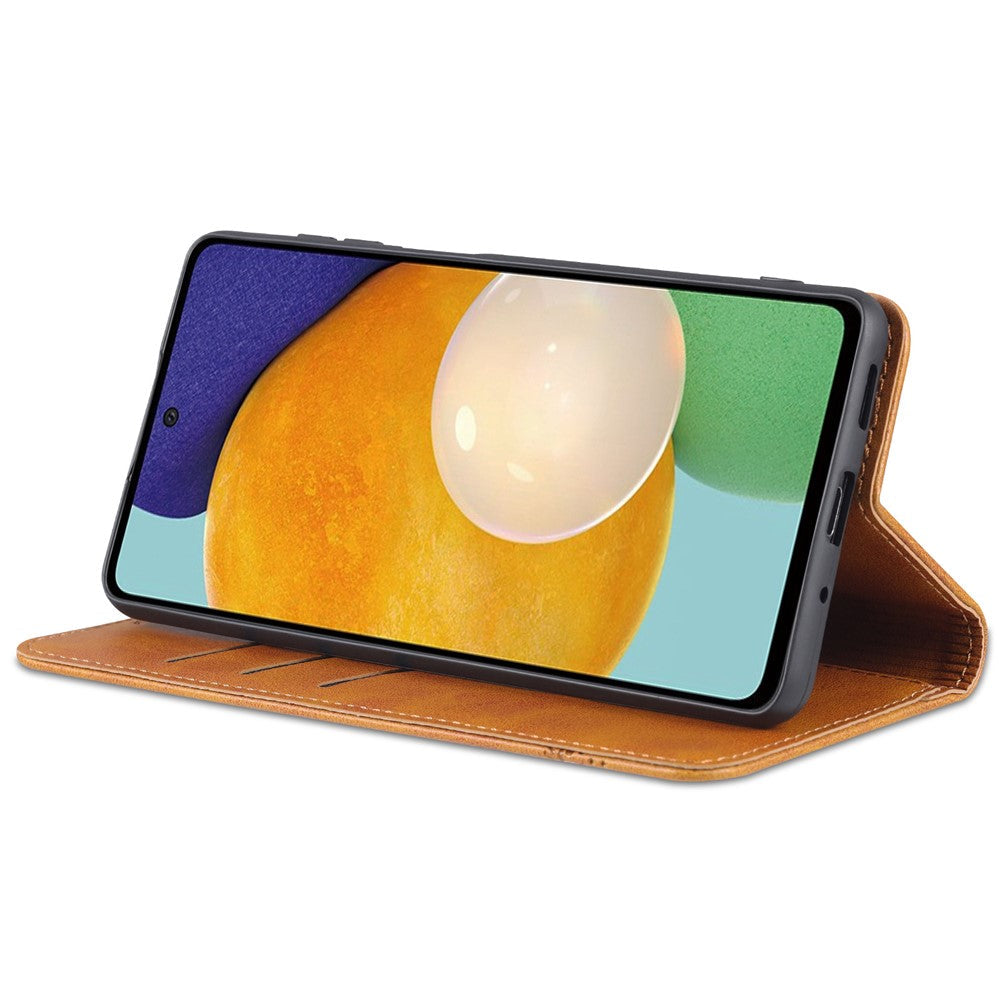 AZNS Magnetic Absorption PU Leather Flip Cover Stand Full Protection Wallet Phone Case for Samsung Galaxy M52 5G - Brown
