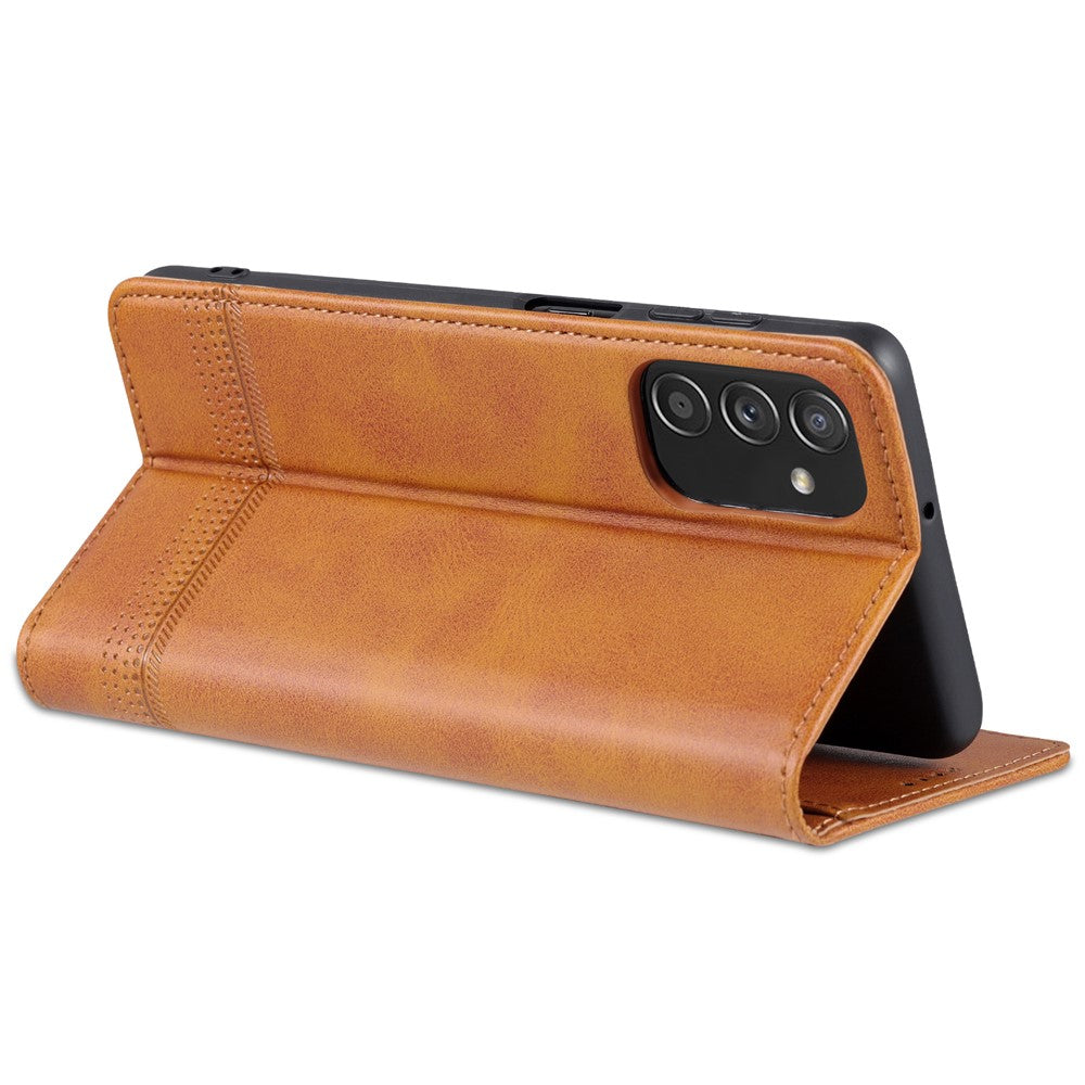 AZNS Magnetic Absorption PU Leather Flip Cover Stand Full Protection Wallet Phone Case for Samsung Galaxy M52 5G - Brown