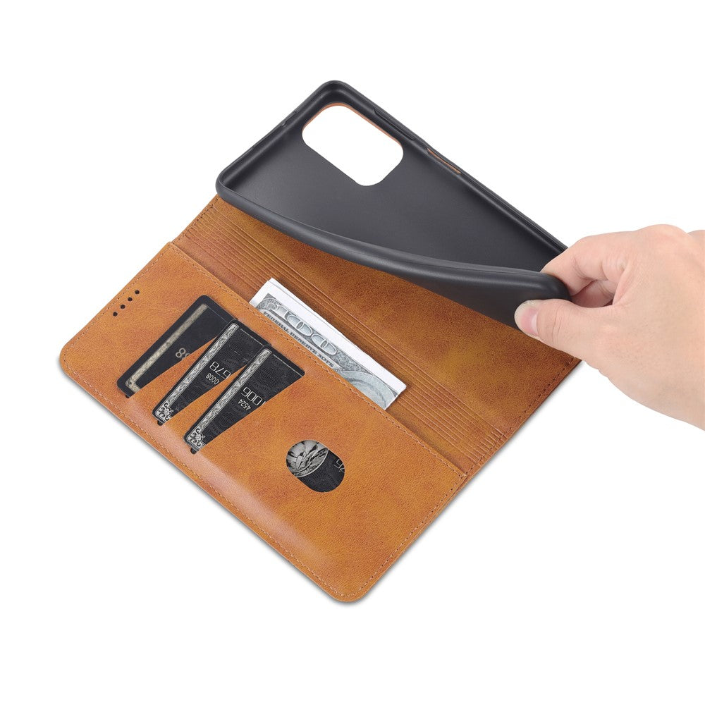 AZNS Magnetic Absorption PU Leather Flip Cover Stand Full Protection Wallet Phone Case for Samsung Galaxy M52 5G - Brown