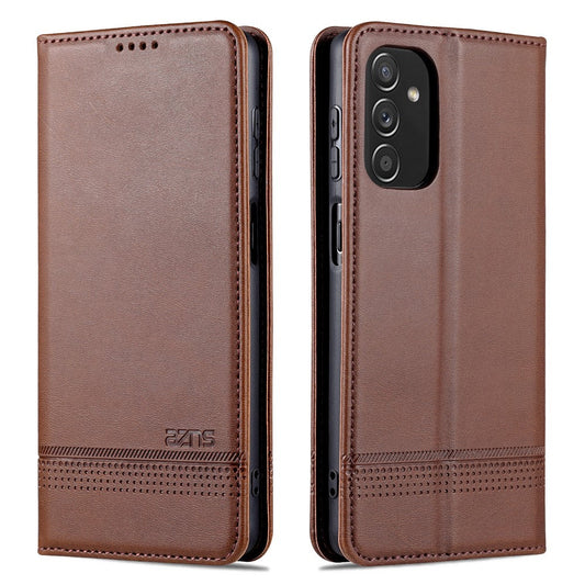 AZNS Magnetic Absorption PU Leather Flip Cover Stand Full Protection Wallet Phone Case for Samsung Galaxy M52 5G - Coffee