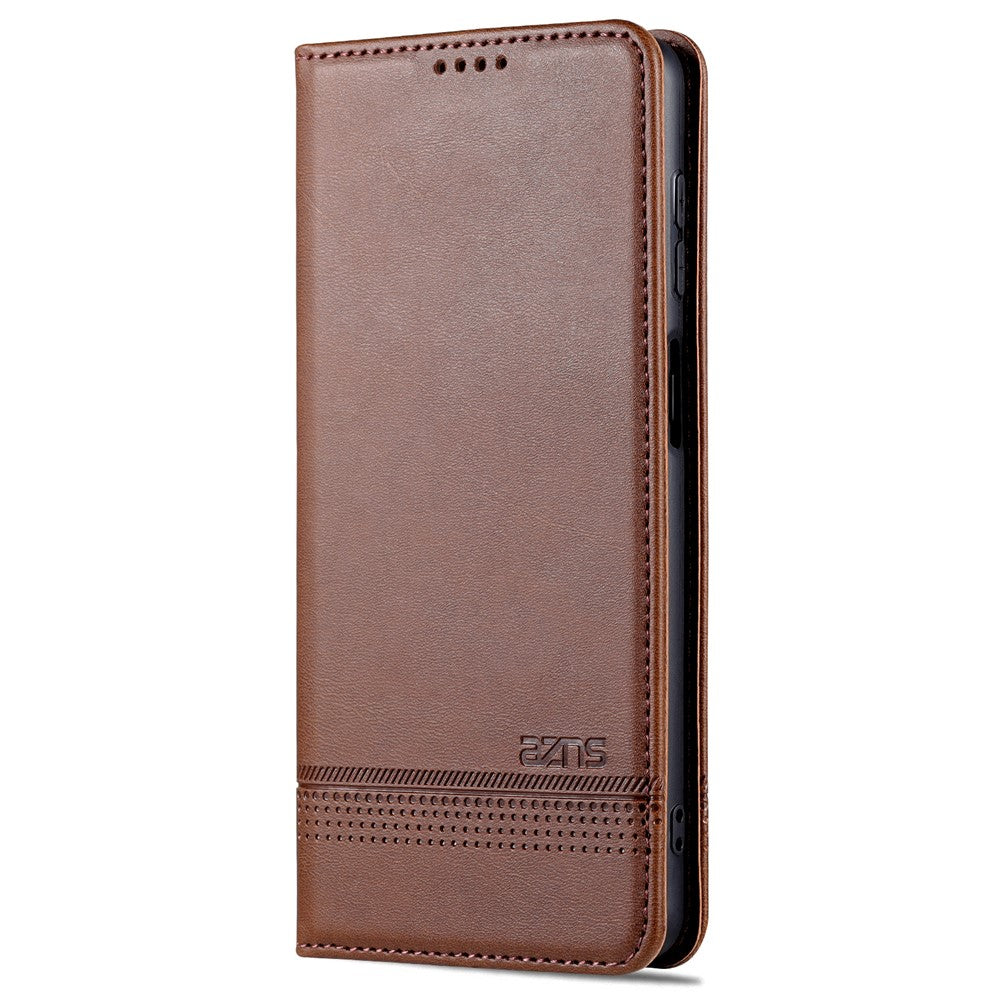 AZNS Magnetic Absorption PU Leather Flip Cover Stand Full Protection Wallet Phone Case for Samsung Galaxy M52 5G - Coffee