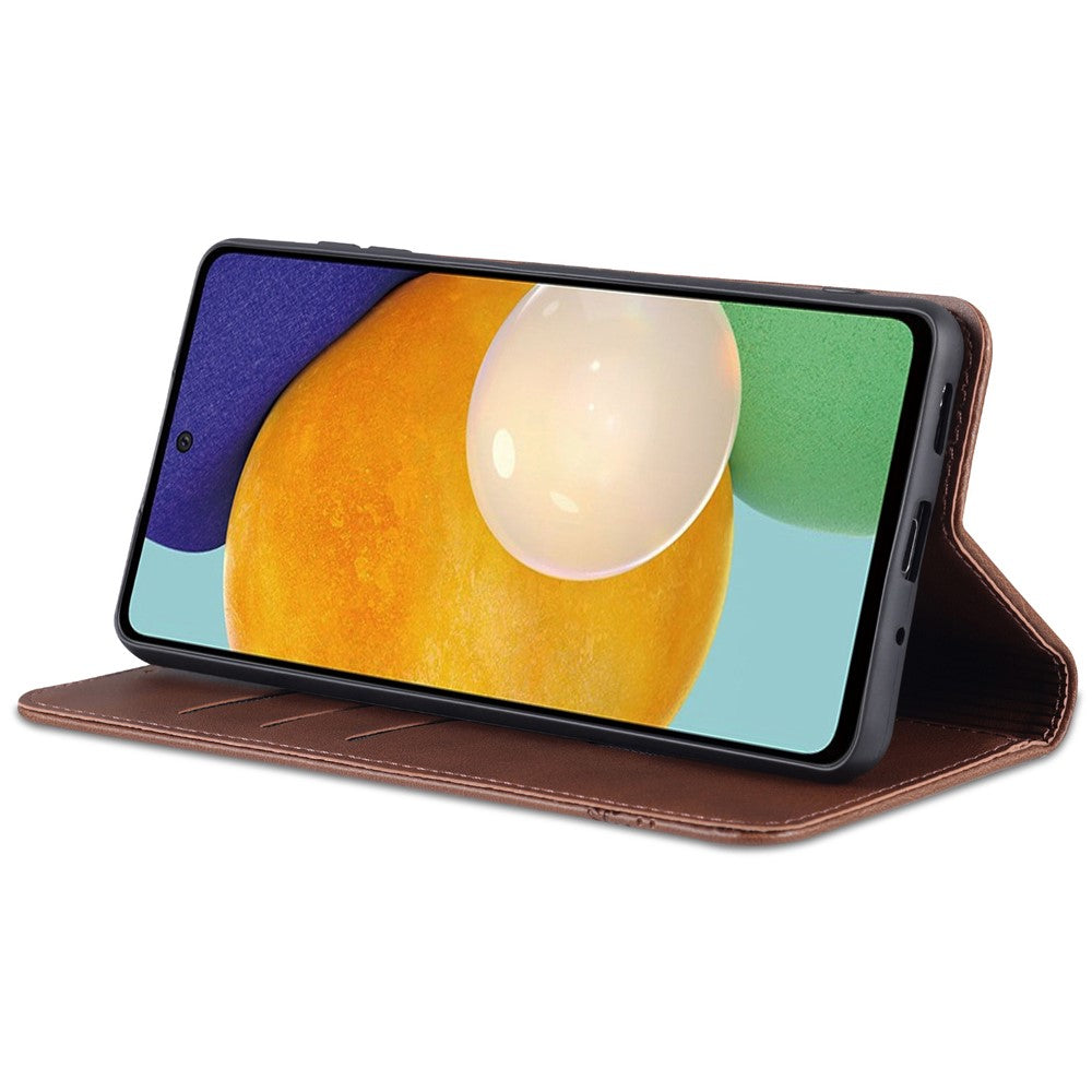 AZNS Magnetic Absorption PU Leather Flip Cover Stand Full Protection Wallet Phone Case for Samsung Galaxy M52 5G - Coffee