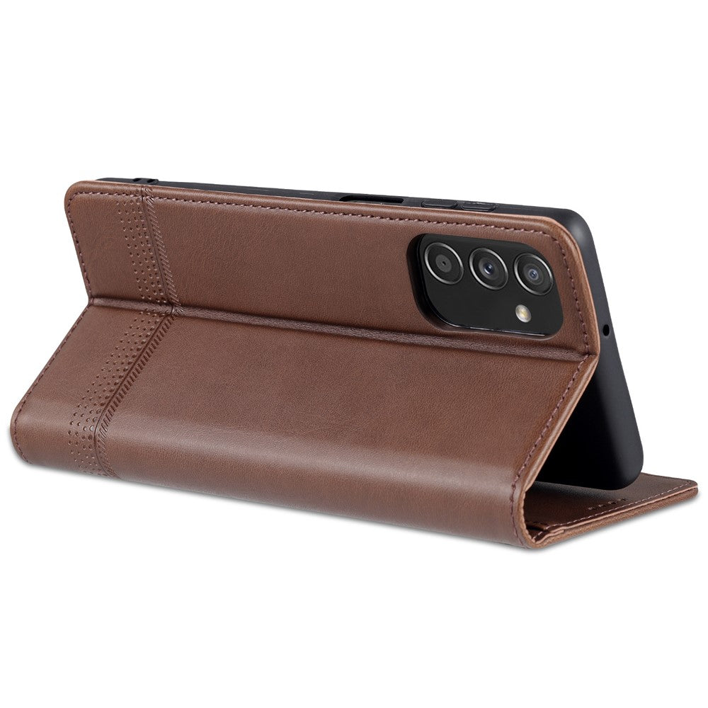AZNS Magnetic Absorption PU Leather Flip Cover Stand Full Protection Wallet Phone Case for Samsung Galaxy M52 5G - Coffee