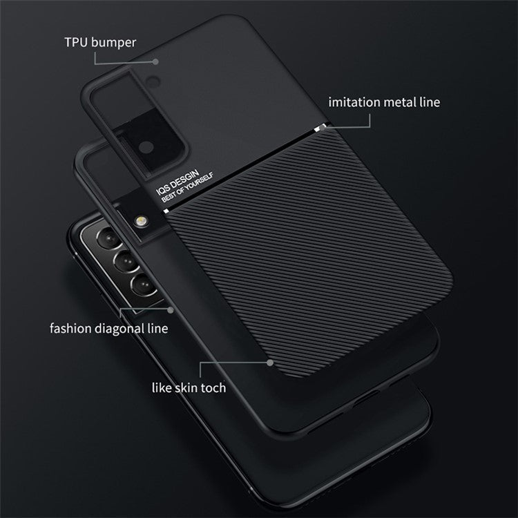 Built-in Magnetic Metal Sheet Mobile Phone Case TPU + PU Leather Shockproof Mobile Phone Covering for Samsung Galaxy S22+ 5G - Green