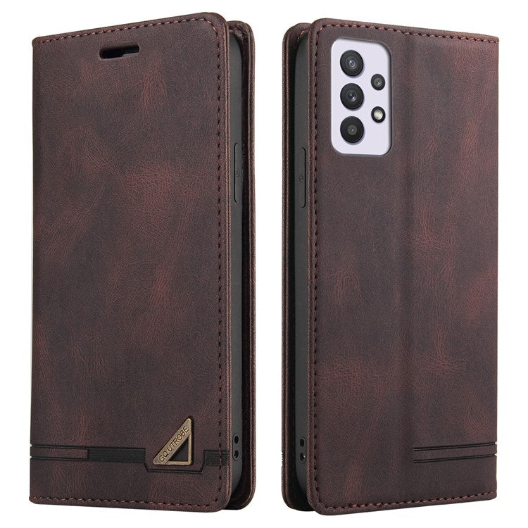 GQ.UTROBE 008 Series Stand Wallet Function RFID Blocking Anti-swiping Phone Case Skin Touch PU Leather Magnetic Auto-absorbed Cover for Samsung Galaxy A33 5G - Coffee