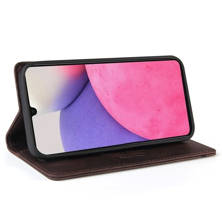 GQ.UTROBE 008 Series Stand Wallet Function RFID Blocking Anti-swiping Phone Case Skin Touch PU Leather Magnetic Auto-absorbed Cover for Samsung Galaxy A33 5G - Coffee