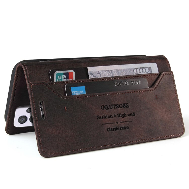 GQ.UTROBE 008 Series Stand Wallet Function RFID Blocking Anti-swiping Phone Case Skin Touch PU Leather Magnetic Auto-absorbed Cover for Samsung Galaxy A33 5G - Coffee