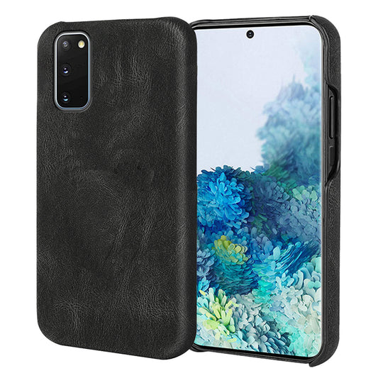 PU Leather Coated Hard PC Shockproof Non-Slip Grip Protective Back Cover for Samsung Galaxy S20 4G/S20 5G - Black