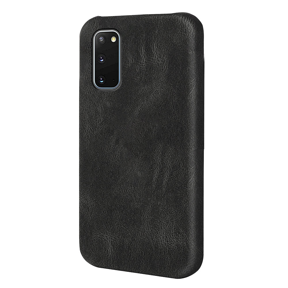 PU Leather Coated Hard PC Shockproof Non-Slip Grip Protective Back Cover for Samsung Galaxy S20 4G/S20 5G - Black