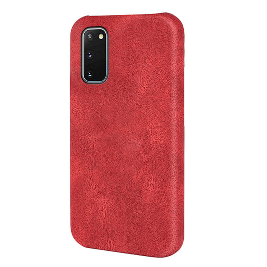 PU Leather Coated Hard PC Shockproof Non-Slip Grip Protective Back Cover for Samsung Galaxy S20 4G/S20 5G - Red
