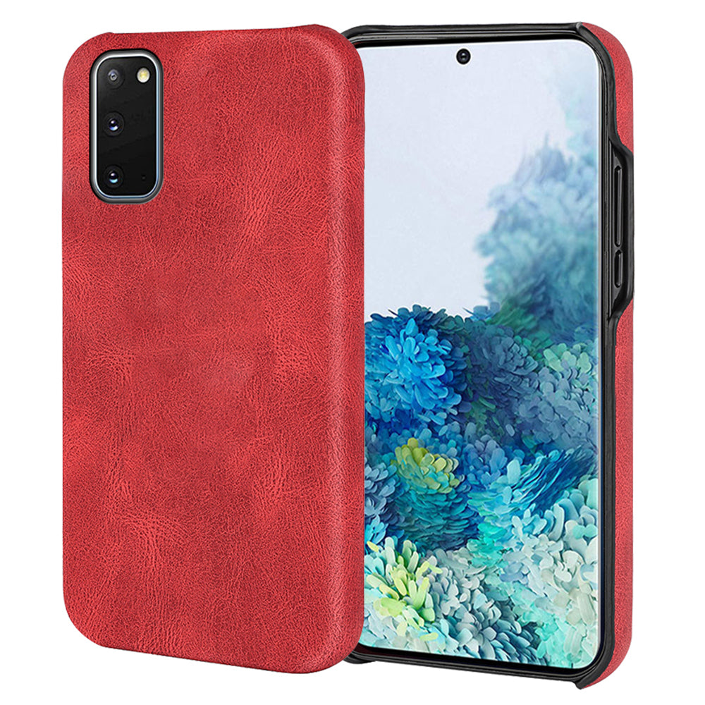 PU Leather Coated Hard PC Shockproof Non-Slip Grip Protective Back Cover for Samsung Galaxy S20 4G/S20 5G - Red