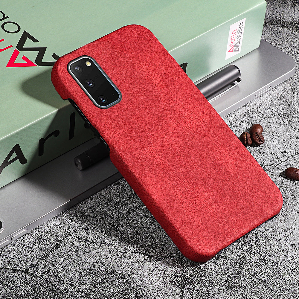 PU Leather Coated Hard PC Shockproof Non-Slip Grip Protective Back Cover for Samsung Galaxy S20 4G/S20 5G - Red