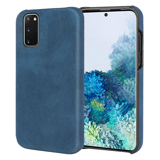 PU Leather Coated Hard PC Shockproof Non-Slip Grip Protective Back Cover for Samsung Galaxy S20 4G/S20 5G - Blue