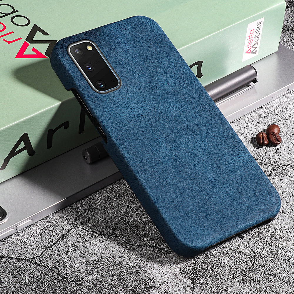 PU Leather Coated Hard PC Shockproof Non-Slip Grip Protective Back Cover for Samsung Galaxy S20 4G/S20 5G - Blue