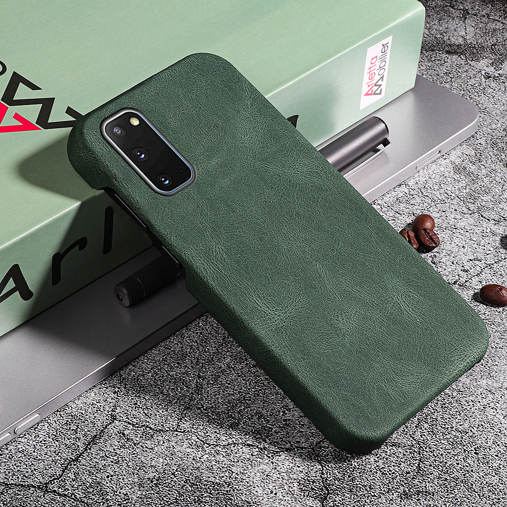 PU Leather Coated Hard PC Shockproof Non-Slip Grip Protective Back Cover for Samsung Galaxy S20 4G/S20 5G - Green
