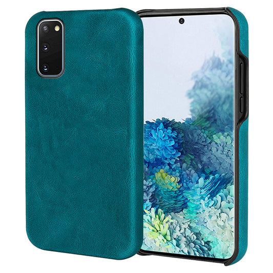 PU Leather Coated Hard PC Shockproof Non-Slip Grip Protective Back Cover for Samsung Galaxy S20 4G/S20 5G - Cyan