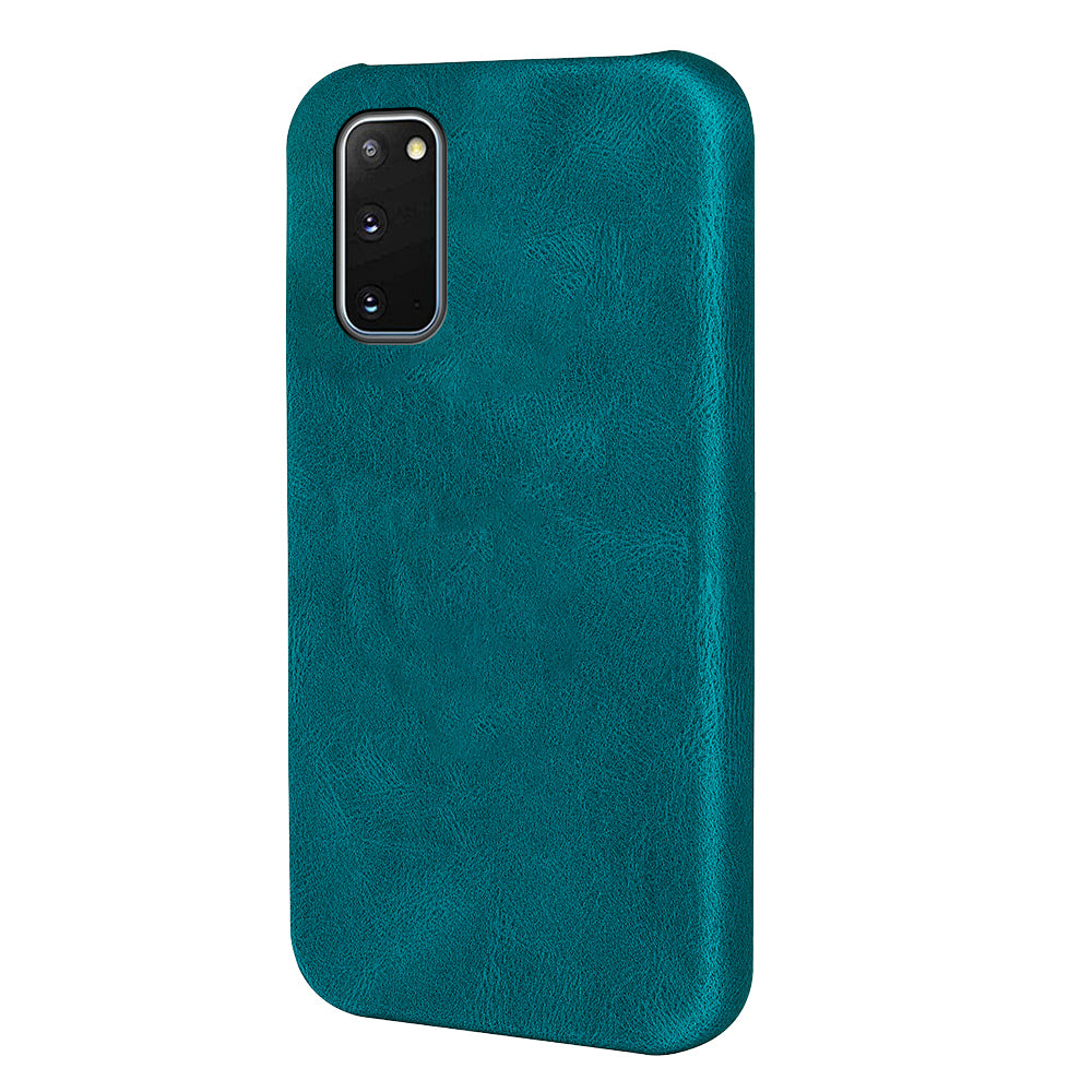 PU Leather Coated Hard PC Shockproof Non-Slip Grip Protective Back Cover for Samsung Galaxy S20 4G/S20 5G - Cyan