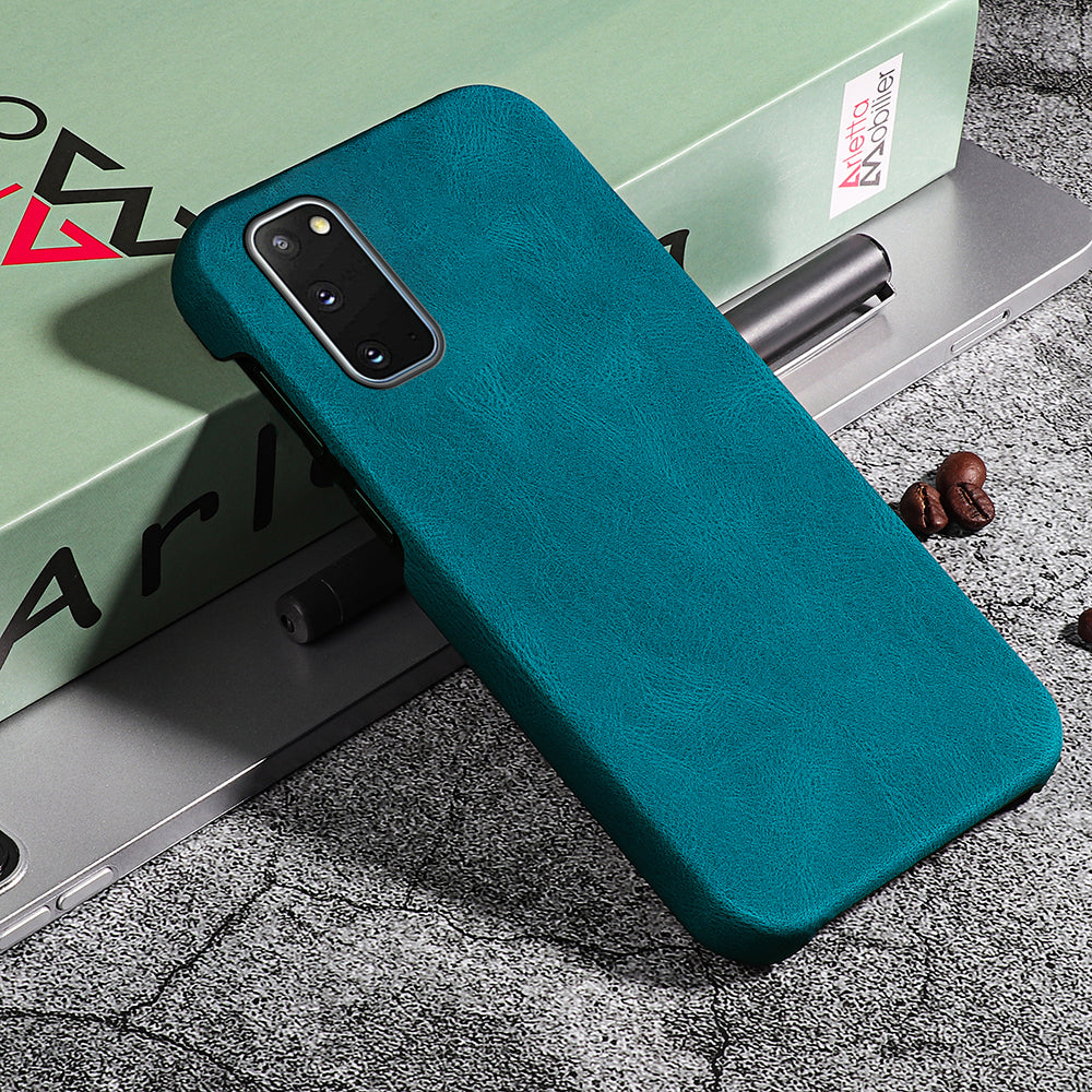 PU Leather Coated Hard PC Shockproof Non-Slip Grip Protective Back Cover for Samsung Galaxy S20 4G/S20 5G - Cyan