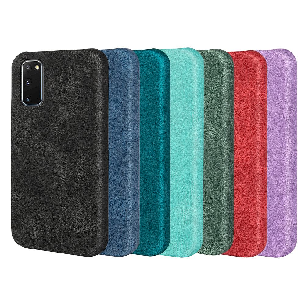 PU Leather Coated Hard PC Shockproof Non-Slip Grip Protective Back Cover for Samsung Galaxy S20 4G/S20 5G - Cyan