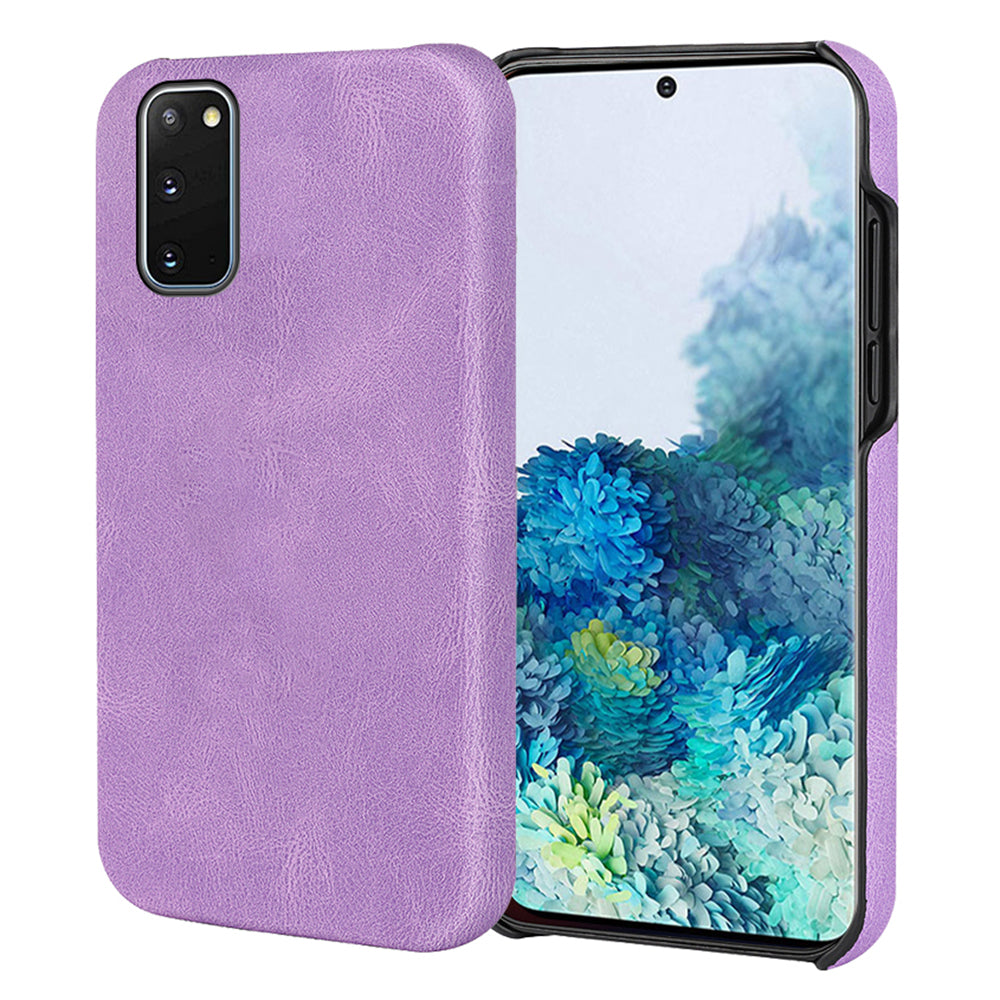 PU Leather Coated Hard PC Shockproof Non-Slip Grip Protective Back Cover for Samsung Galaxy S20 4G/S20 5G - Purple