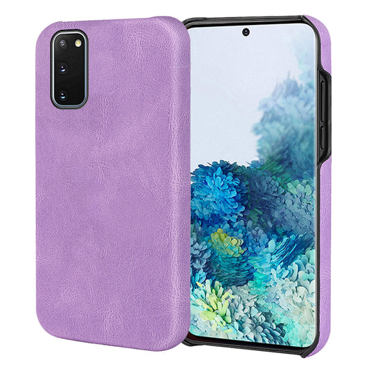 PU Leather Coated Hard PC Shockproof Non-Slip Grip Protective Back Cover for Samsung Galaxy S20 4G/S20 5G - Purple