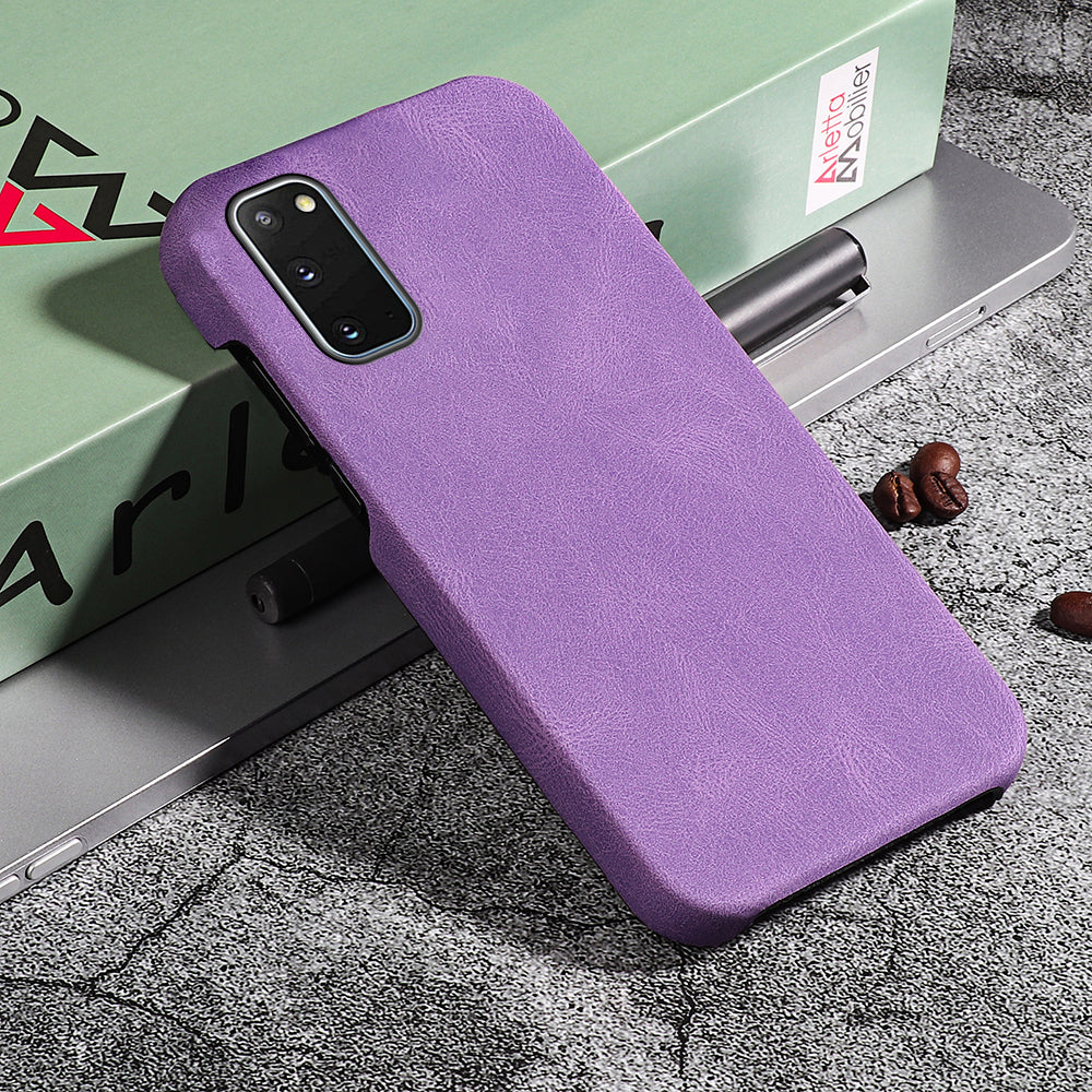 PU Leather Coated Hard PC Shockproof Non-Slip Grip Protective Back Cover for Samsung Galaxy S20 4G/S20 5G - Purple