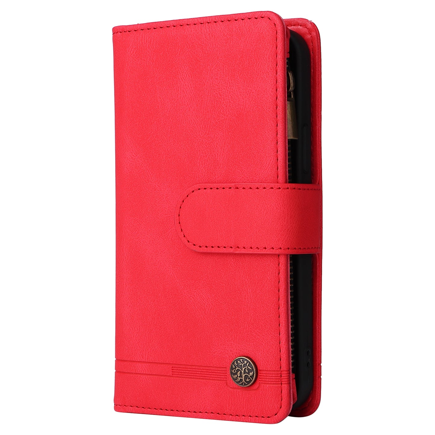 Full Protection Stripes Imprinted Skin-touch Wallet Stand Leather Cover Card Slots Phone Case with Zipper Pocket for Samsung Galaxy S20 FE 2022/S20 FE/S20 FE 5G/S20 Lite - Red