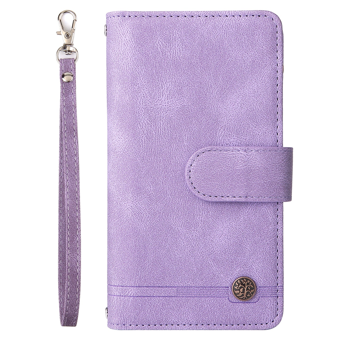 Full Protection Stripes Imprinted Skin-touch Wallet Stand Leather Cover Card Slots Phone Case with Zipper Pocket for Samsung Galaxy S20 FE 2022/S20 FE/S20 FE 5G/S20 Lite - Purple