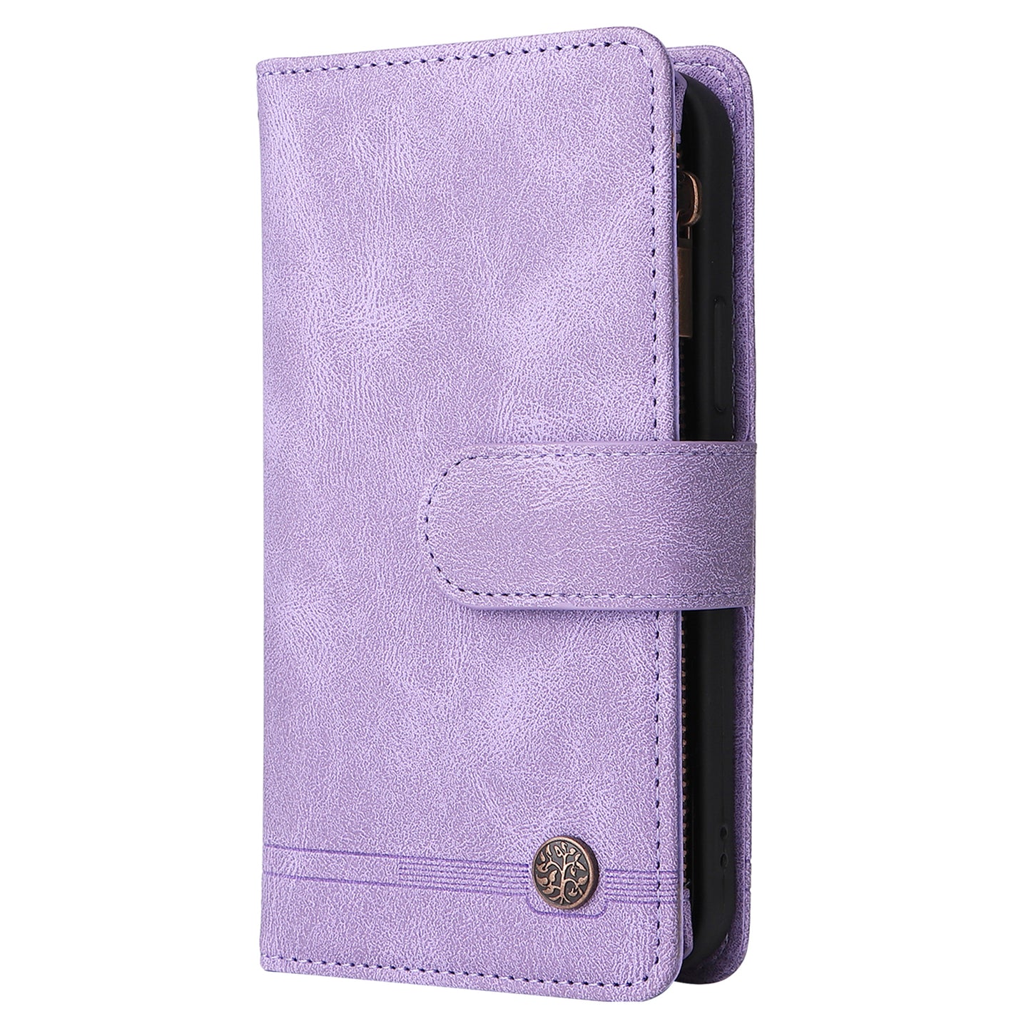 Full Protection Stripes Imprinted Skin-touch Wallet Stand Leather Cover Card Slots Phone Case with Zipper Pocket for Samsung Galaxy S20 FE 2022/S20 FE/S20 FE 5G/S20 Lite - Purple