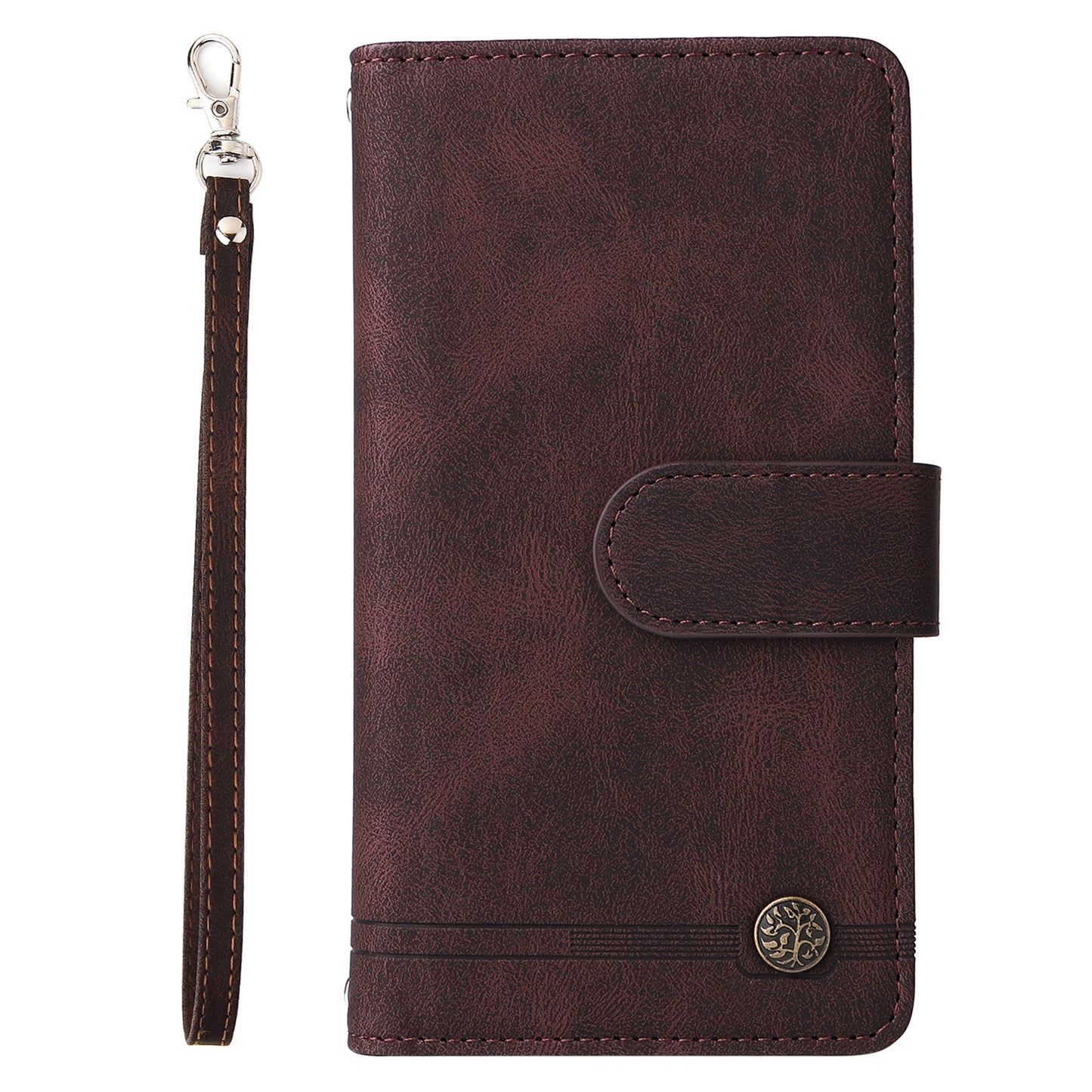 Full Protection Stripes Imprinted Skin-touch Wallet Stand Leather Cover Card Slots Phone Case with Zipper Pocket for Samsung Galaxy S20 FE 2022/S20 FE/S20 FE 5G/S20 Lite - Brown