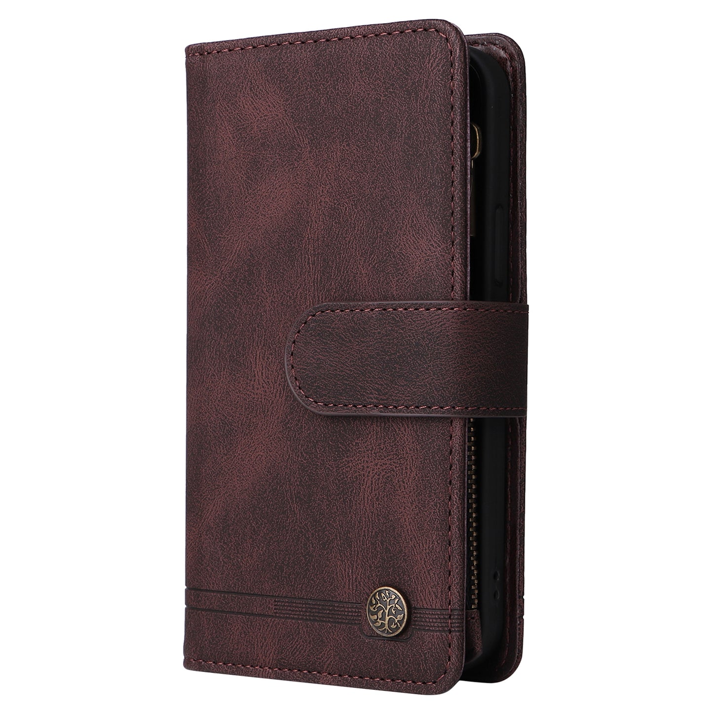 Full Protection Stripes Imprinted Skin-touch Wallet Stand Leather Cover Card Slots Phone Case with Zipper Pocket for Samsung Galaxy S20 FE 2022/S20 FE/S20 FE 5G/S20 Lite - Brown