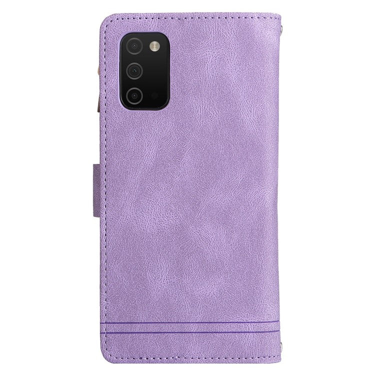 Imprinting Stripes Zipper Pocket Multiple Card Slots Leather Cover Phone Case with Stand Wallet for Samsung Galaxy A03s (166.5 x 75.98 x 9.14mm) - Purple