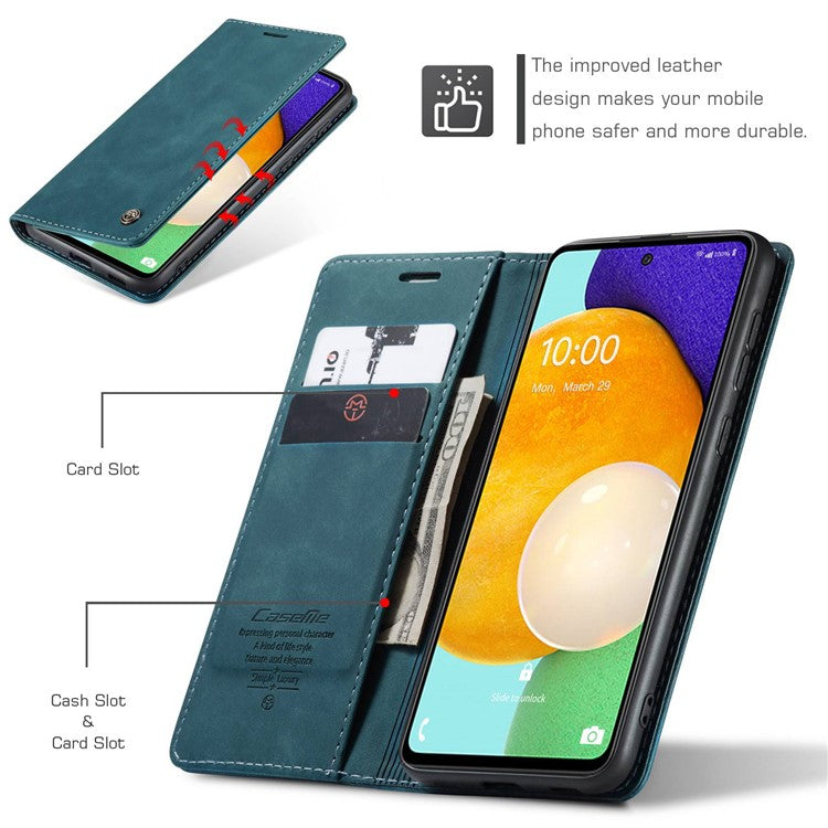 CASEME 013 Series PU Leather Folio Phone Case Wallet Stand Design Lightweight Auto-absorbed Phone Covering for Samsung Galaxy A53 5G - Green