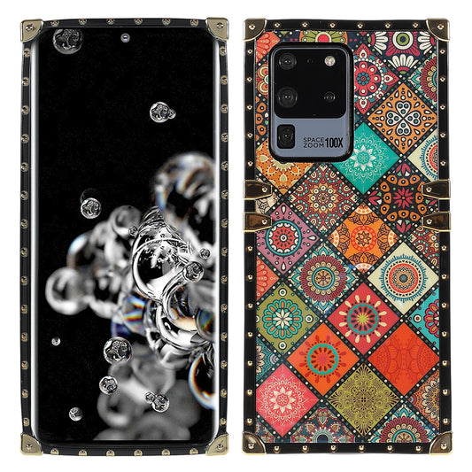 For Samsung Galaxy S20 Ultra Glossy Square Flexible TPU Phone Cover Electroplating Ethnic Style Pattern Printing Mobile Case - National Style